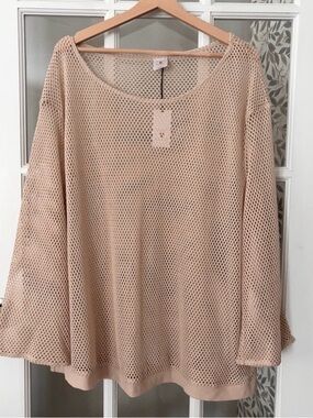 SHADE & SHORE Tan Mesh Tunic Cover Up Sz L NWT